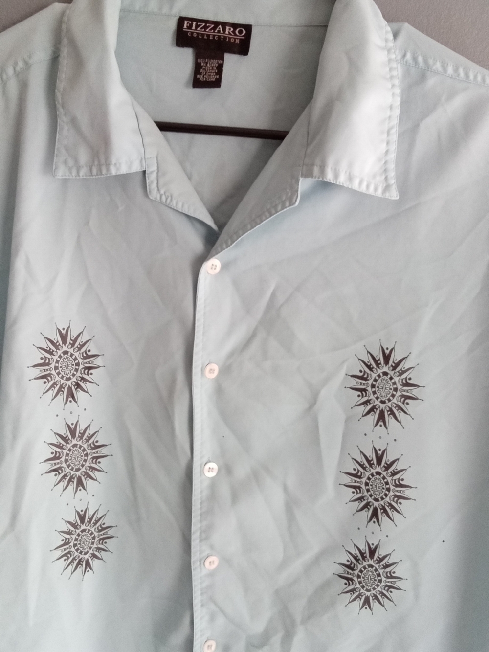 Fizzaro Collection Mens Light Blue Sunburst Embroidered Short Sleeve Shirt XL - Picture 6 of 7